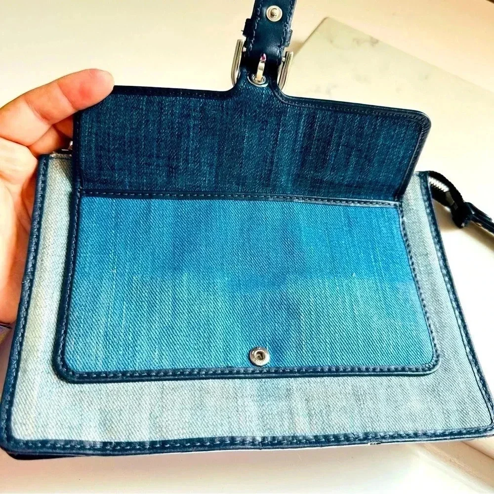 Michael Kors Cooper Medium Wristlet Indigo Light Wash Dark Denim